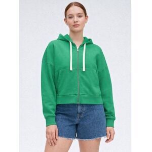 NWOT Everlane The Track Full Zip Cropped Hoodie 100% Organic Cotton Green Small